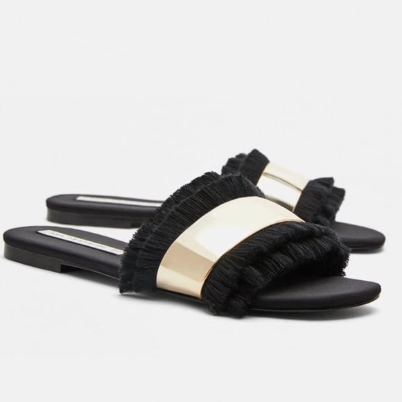 zara slides with fringe